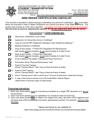 Document preview: Form DPS802-03206 New Driver Certification Checklist - Arizona