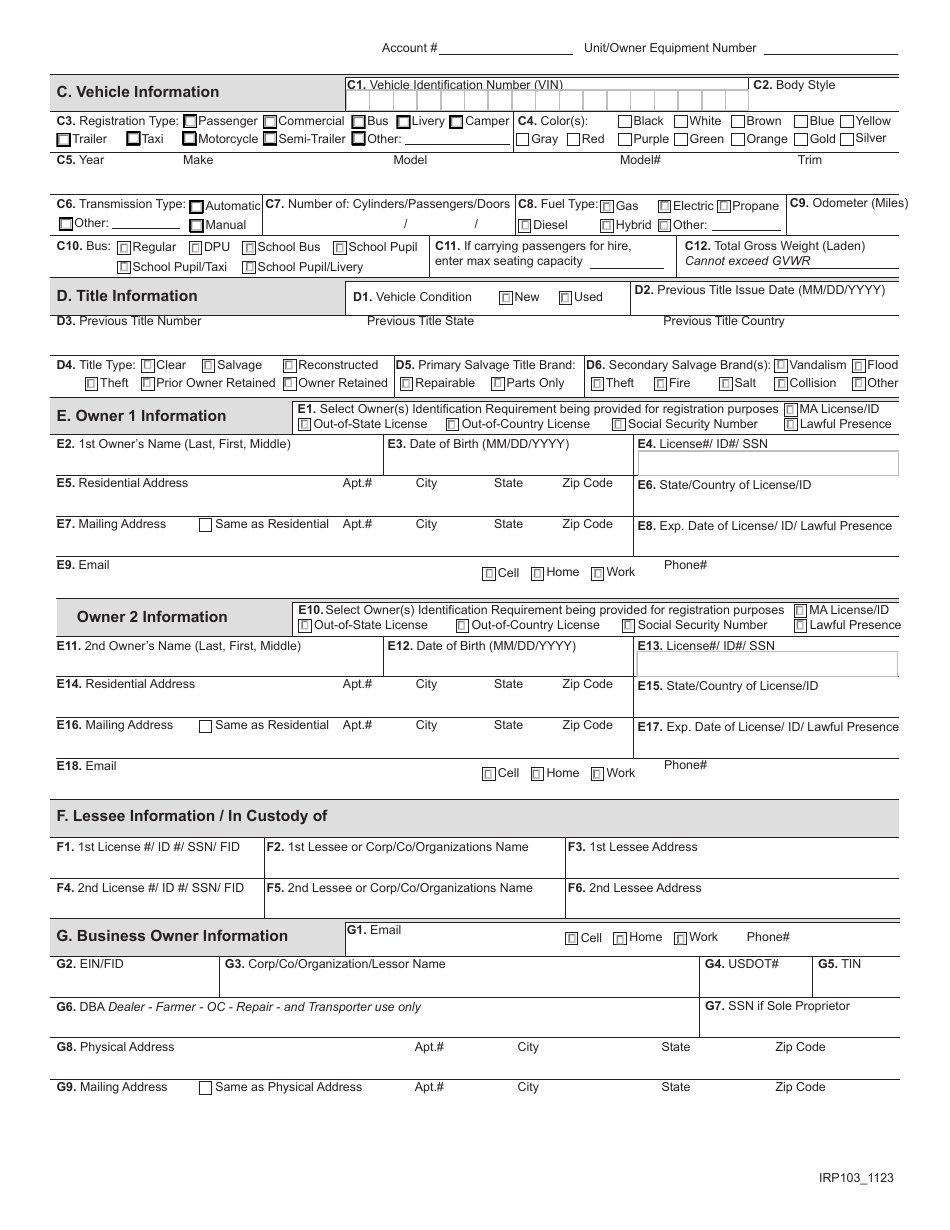 Form IRP103 Download Fillable PDF Or Fill Online International ...