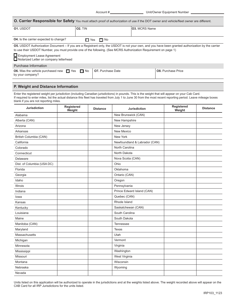 Form IRP103 Download Fillable PDF Or Fill Online International ...