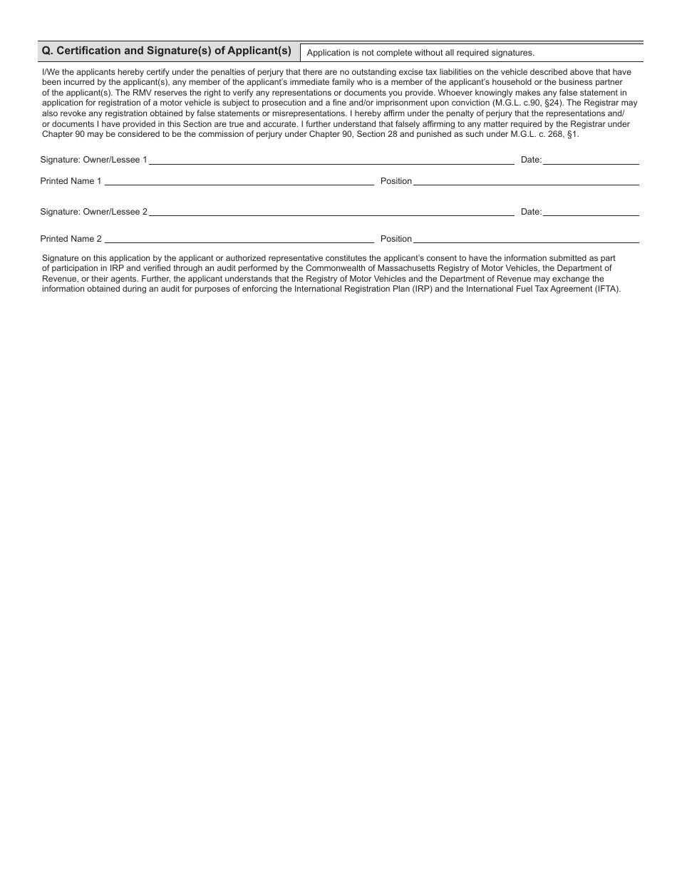 Form IRP103 International Registration Plan (Irp) Supplement Application - Massachusetts, Page 5
