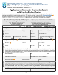Application for Stormwater Construction Permit and Water Quality Certification - Rhode Island