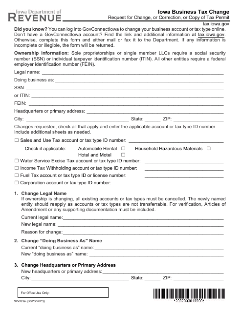 Form 92-033  Printable Pdf