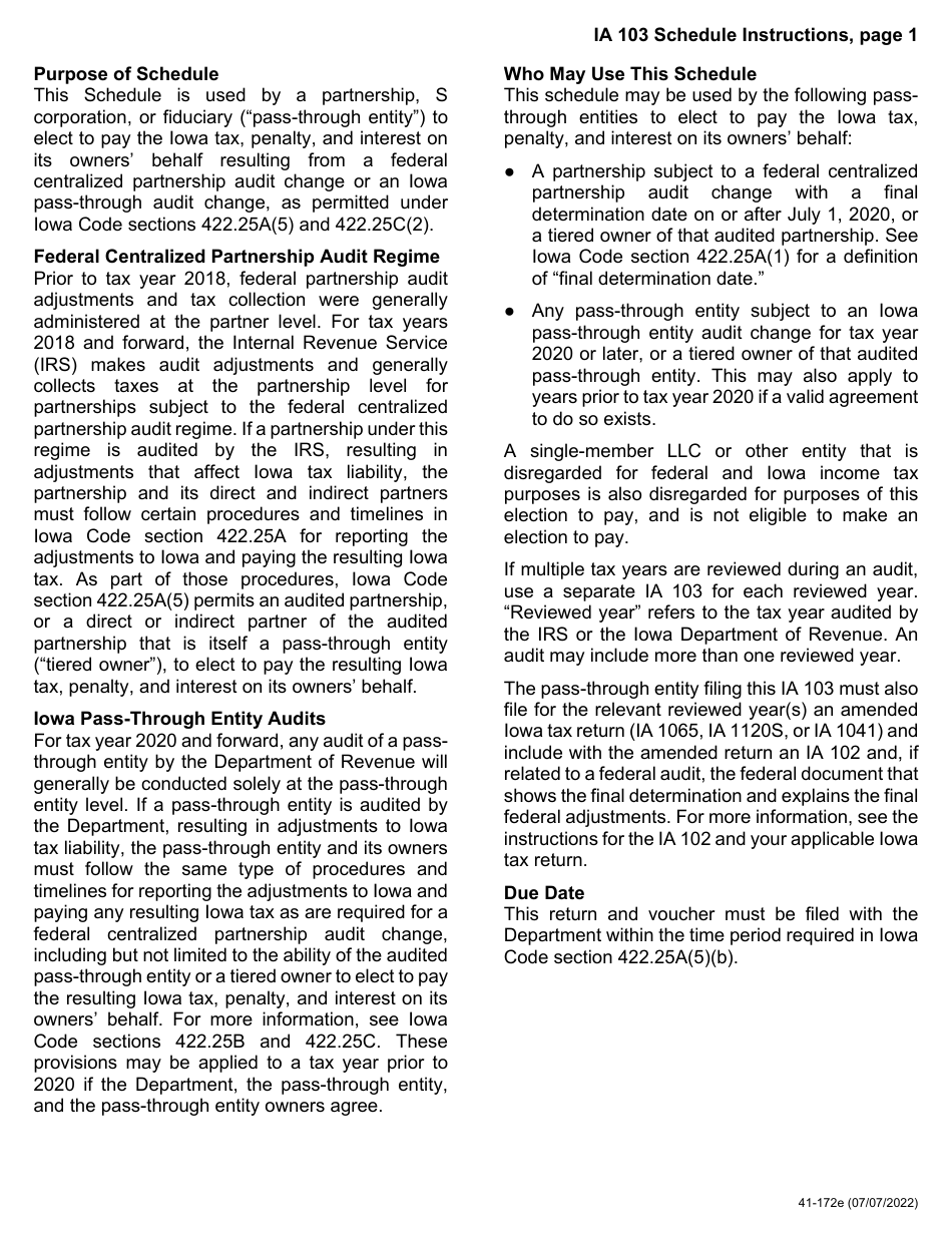 Form IA103 (41-172) Pass-Through Audit Election to Pay Schedule - Iowa, Page 5