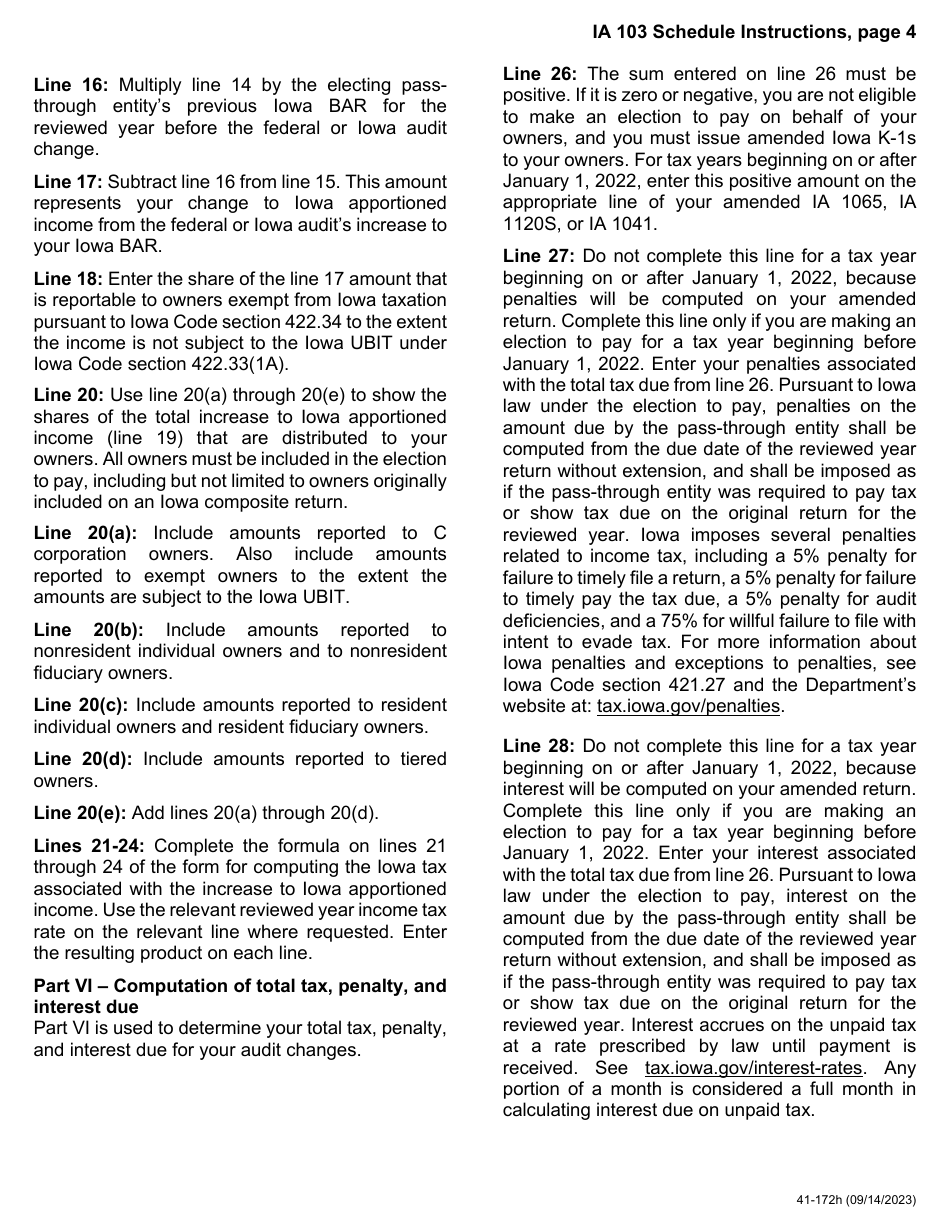 Form IA103 (41-172) Pass-Through Audit Election to Pay Schedule - Iowa, Page 8