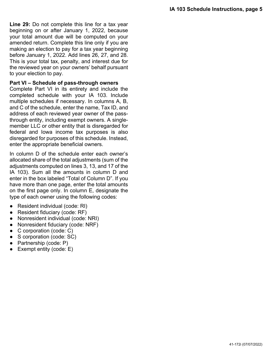 Form IA103 (41-172) Pass-Through Audit Election to Pay Schedule - Iowa, Page 9