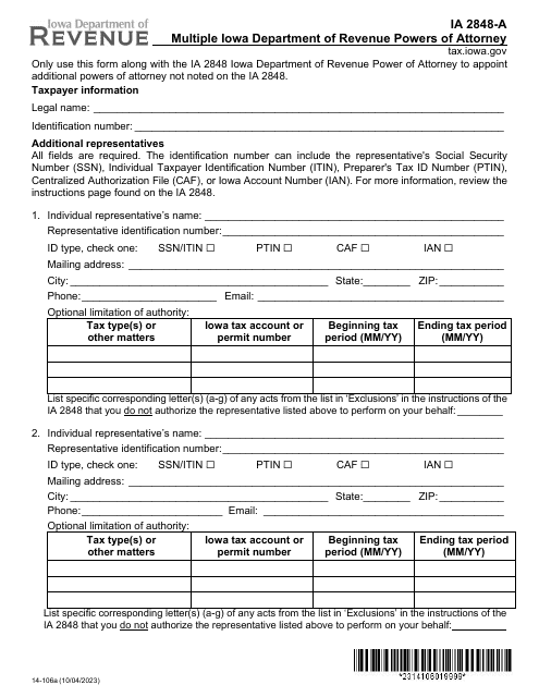 Form IA2848-A (14-106)  Printable Pdf