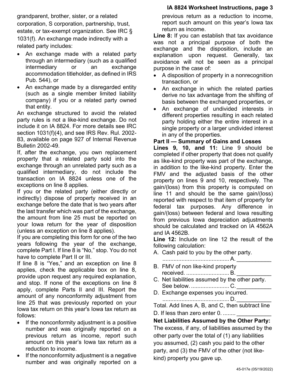 Form IA8824 (45-017) Like-Kind Exchange of Personal Property Worksheet - Iowa, Page 5