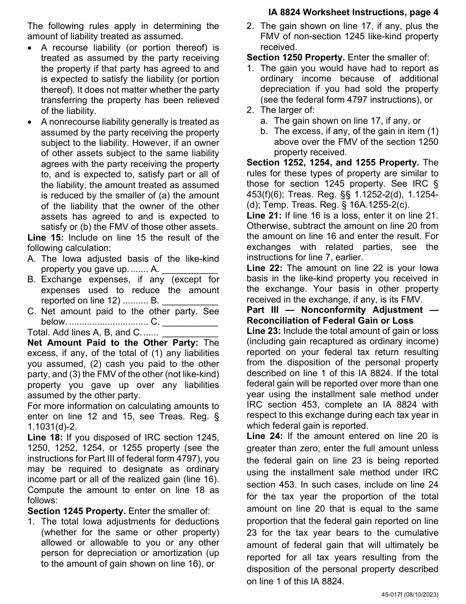 Form IA8824 (45-017) Like-Kind Exchange of Personal Property Worksheet - Iowa, Page 6