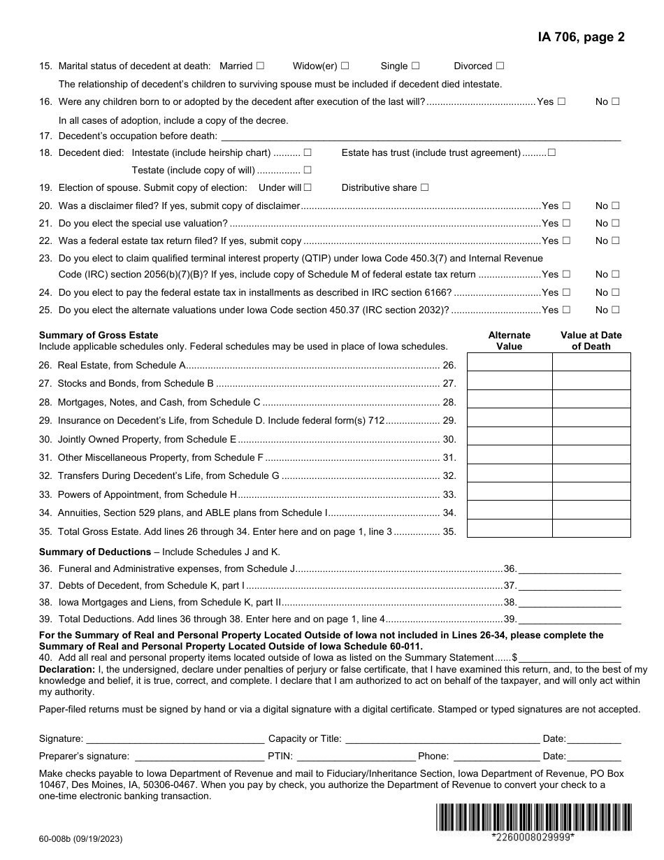 Form IA706 (60008) Download Fillable PDF or Fill Online Iowa