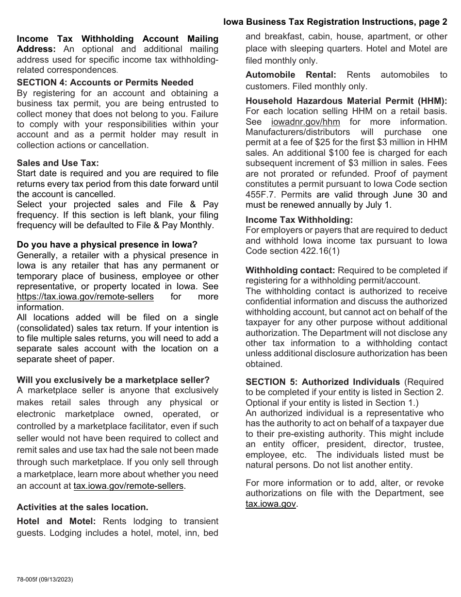 Form 78-005 Download Fillable PDF Or Fill Online Iowa Business Tax ...