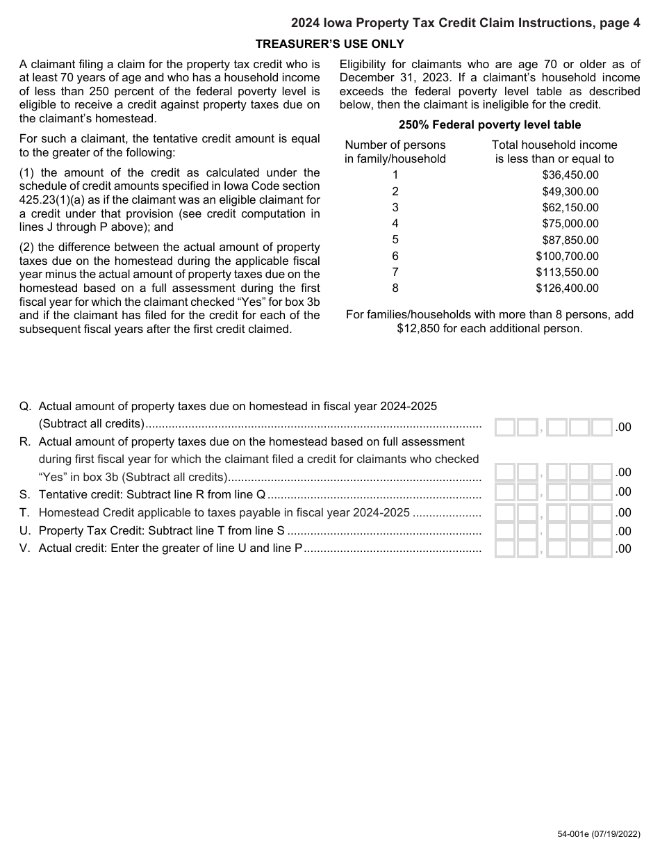 Form 54-001 Iowa Property Tax Credit Claim - Iowa, Page 5