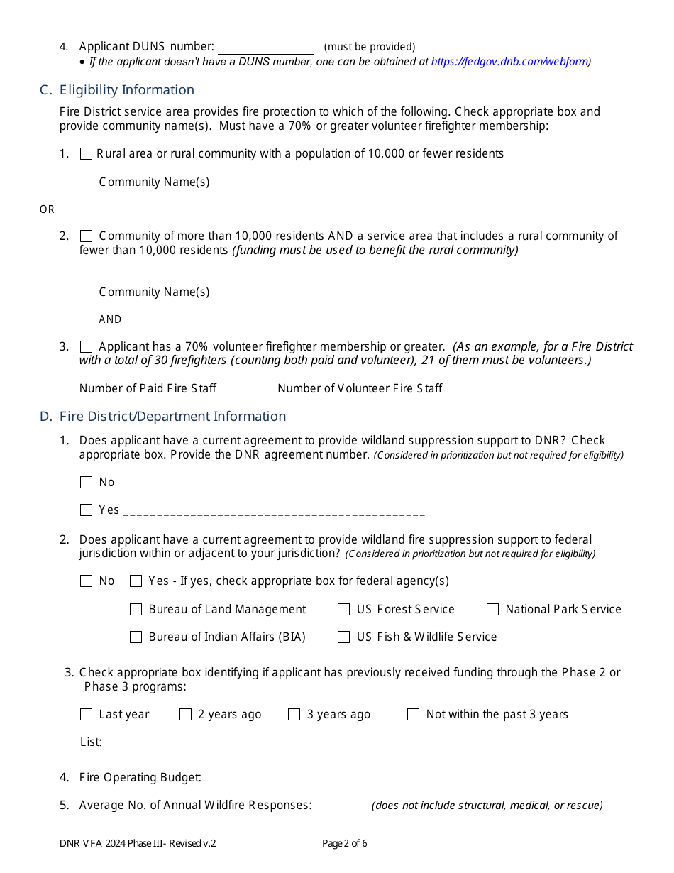 Volunteer Fire Assistance Phase 3 (Fire Shelter) Grant Application - Washington, Page 2