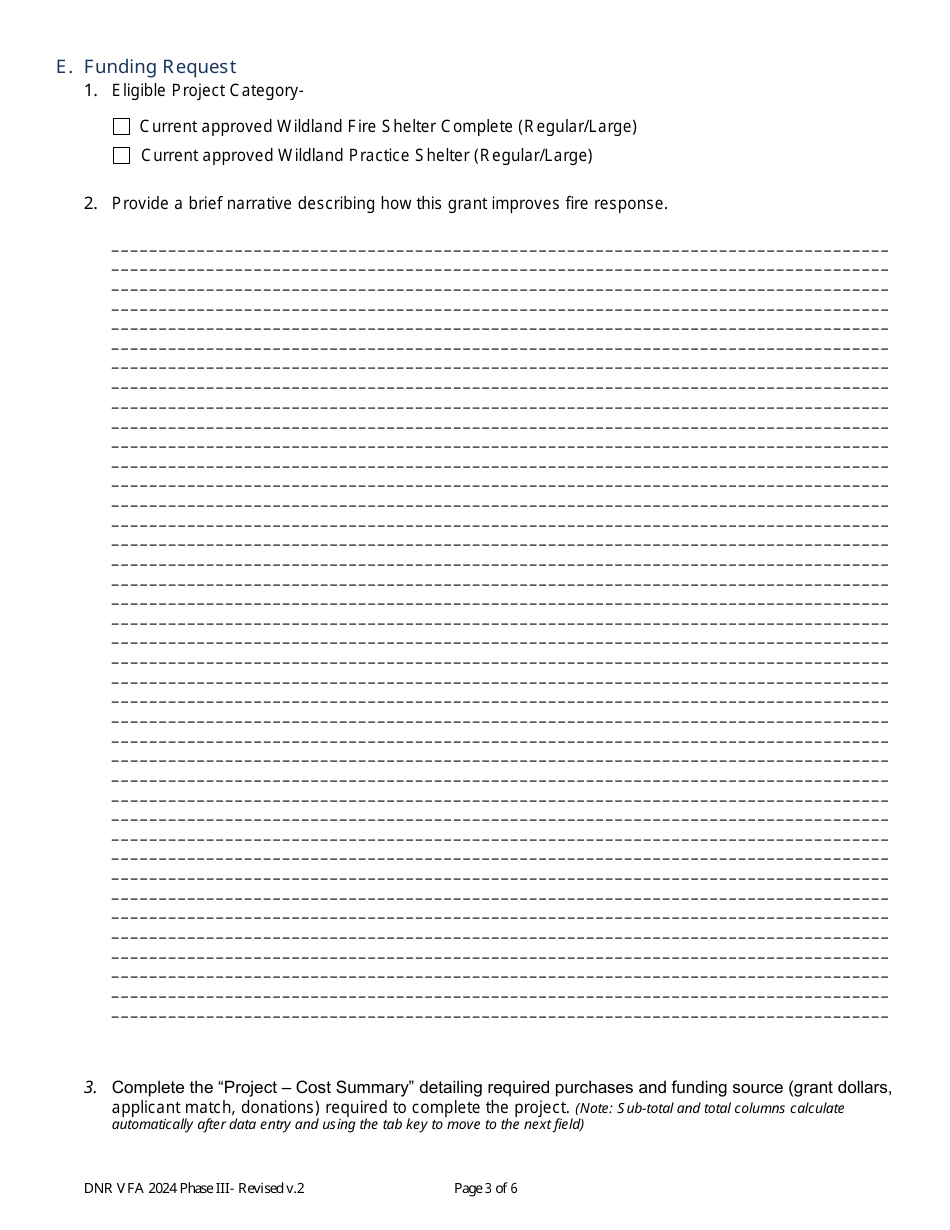 Volunteer Fire Assistance Phase 3 (Fire Shelter) Grant Application - Washington, Page 3