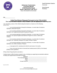 Document preview: Initial Fee Waiver Request Pursuant to Act 725 of 2021 - Arkansas