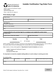 Document preview: Form F622-077-000 Installer Certification Tag Order Form - Washington