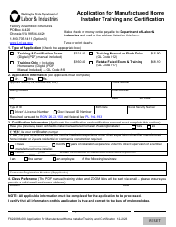 Document preview: Form F622-086-000 Application for Manufactured Home Installer Training and Certification - Washington
