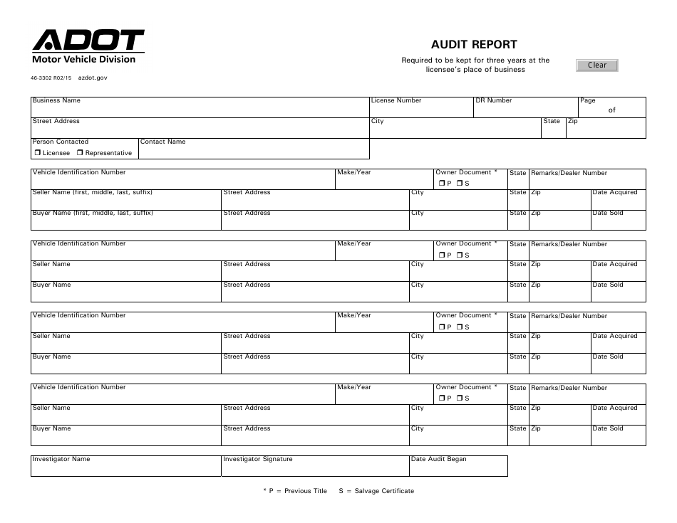 Form 46-3302 Audit Report - Arizona, Page 1