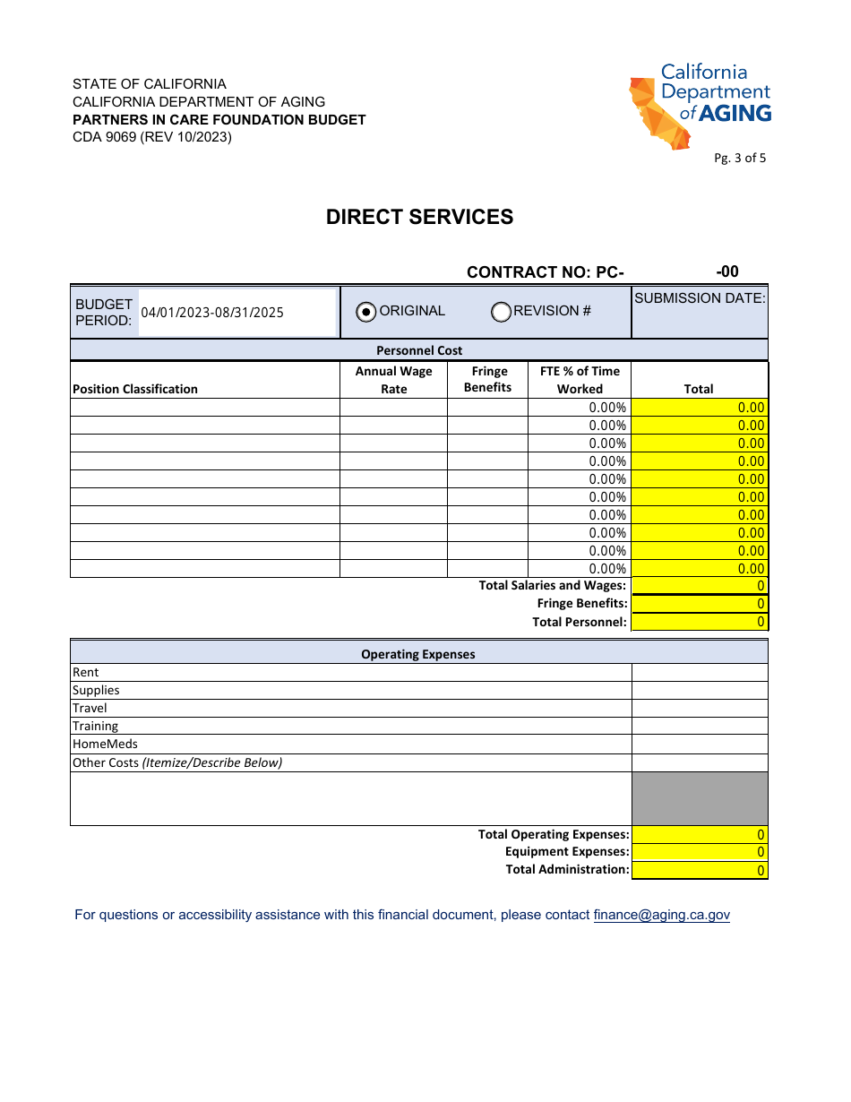 Form CDA9069 Partners in Care Foundation Budget - California, Page 3
