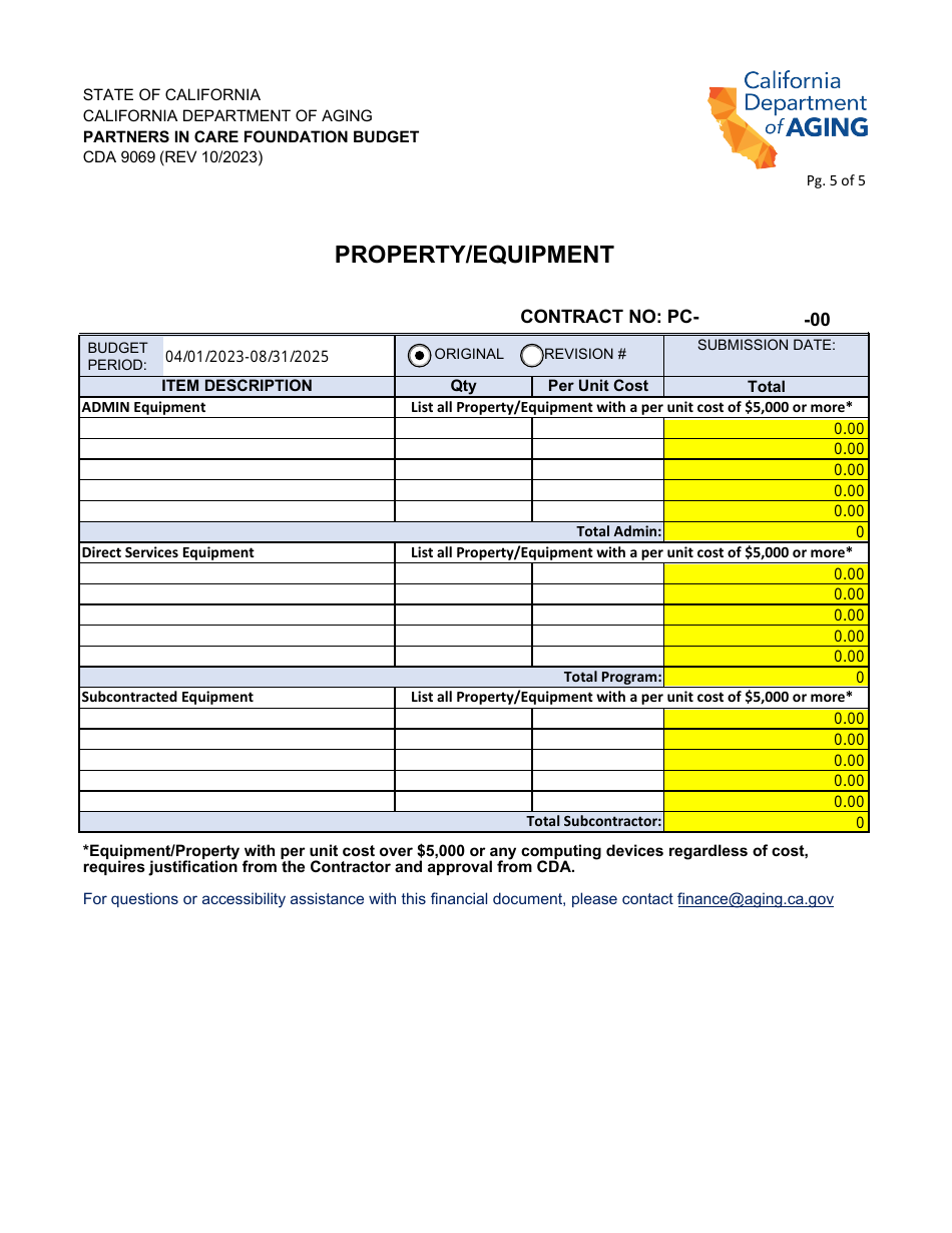 Form CDA9069 Partners in Care Foundation Budget - California, Page 5