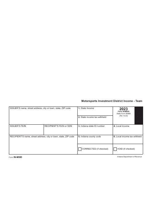 Form IN-MSID (State Form 56965) 2023 Printable Pdf