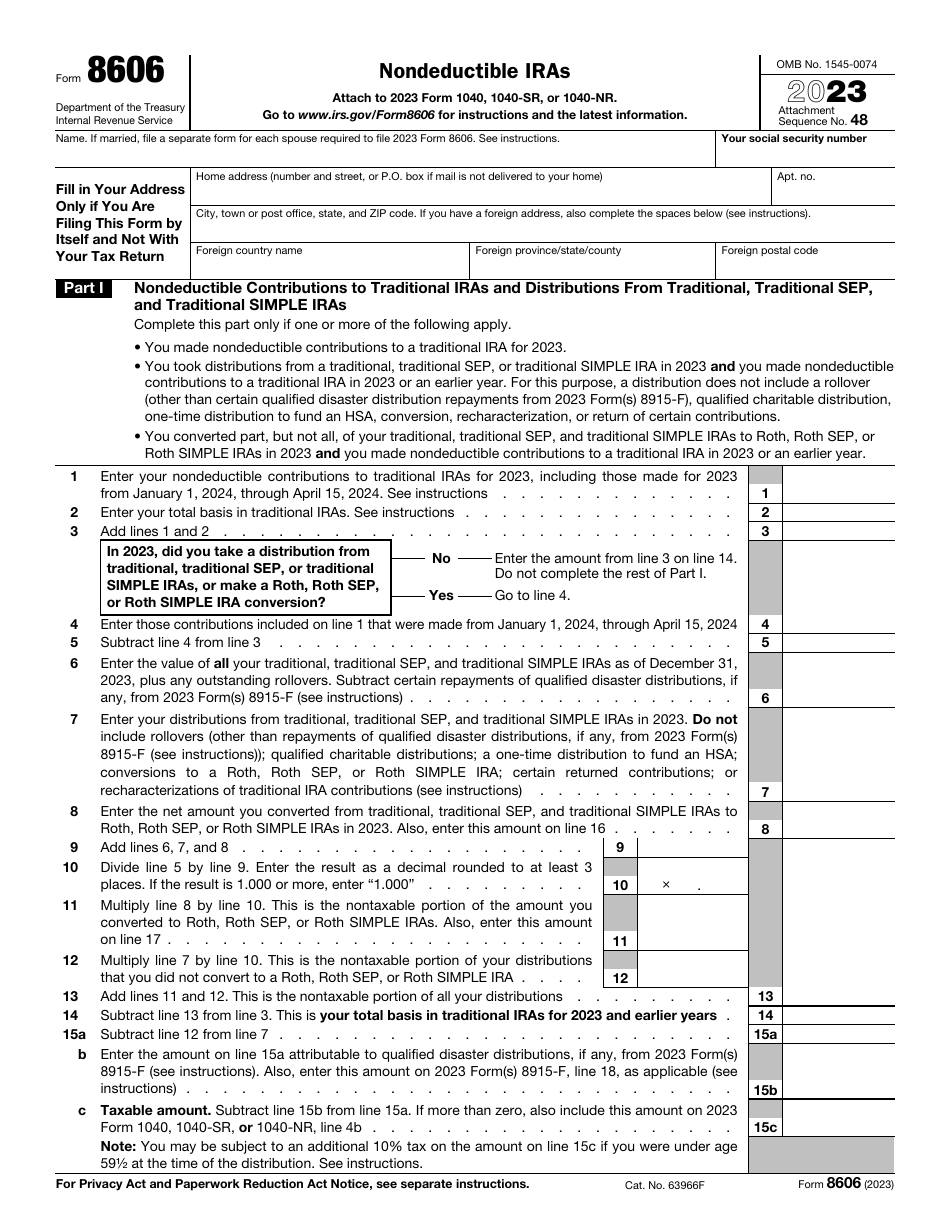 IRS Form 8606 Nondeductible Iras, Page 1