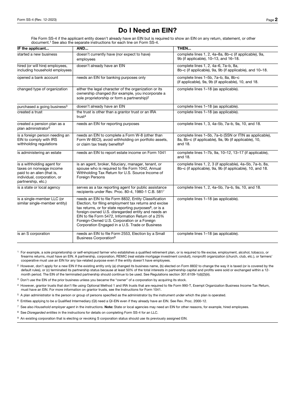 IRS Form SS-4 Application for Employer Identification Number, Page 2