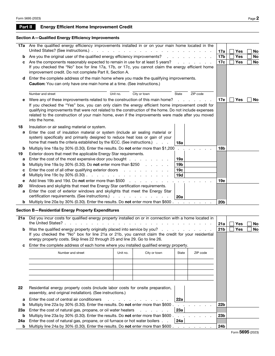 IRS Form 5695 Download Fillable PDF or Fill Online Residential Energy ...