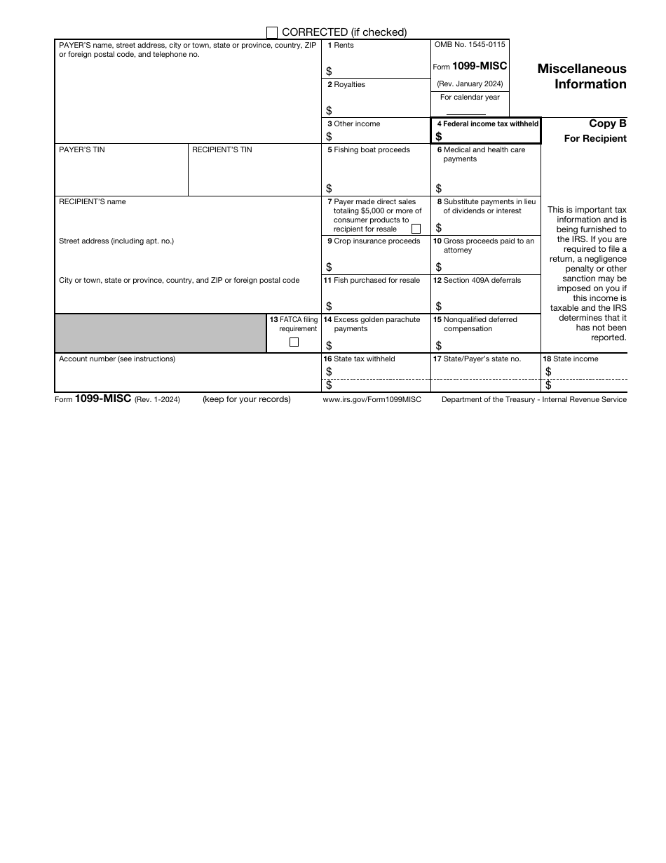 IRS Form 1099-MISC Download Fillable PDF or Fill Online Miscellaneous ...