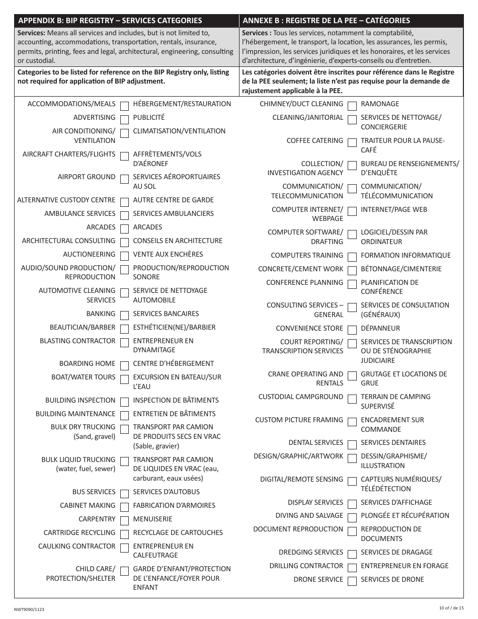 Form NWT9090 Business Incentive Policy (Bip) Application - Northwest Territories, Canada (English / French), Page 10