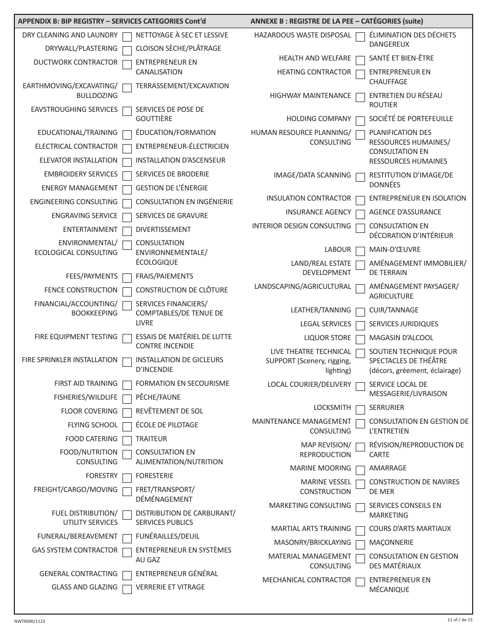 Form NWT9090 Business Incentive Policy (Bip) Application - Northwest Territories, Canada (English / French), Page 11