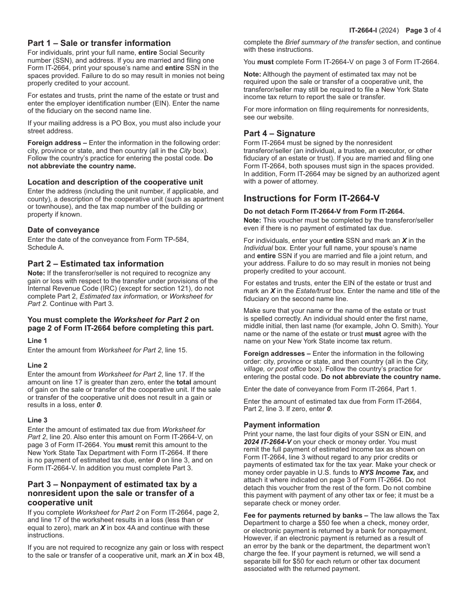 Instructions for Form IT-2664 Nonresident Cooperative Unit Estimated Income Tax Payment Form - New York, Page 3