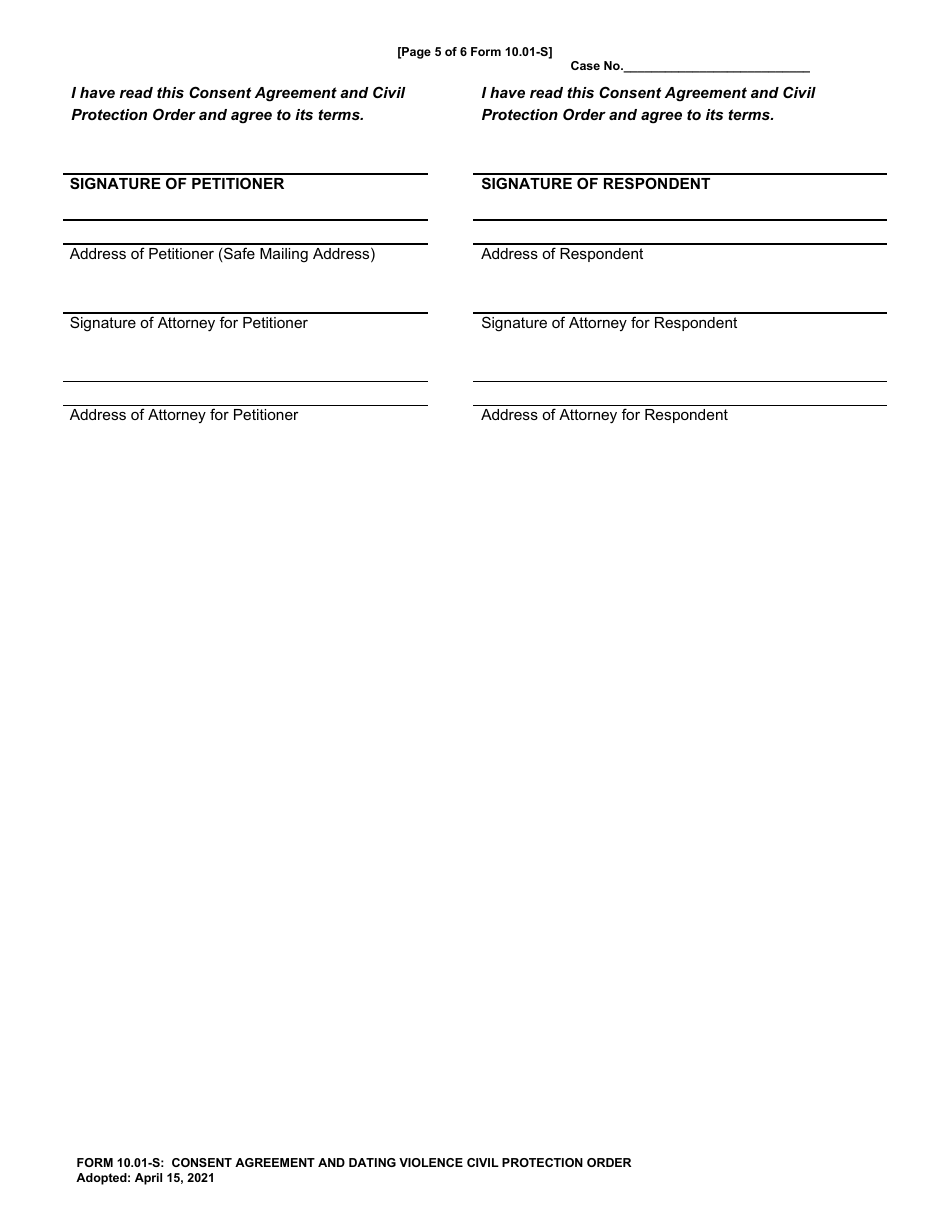 Form 10.01-S Consent Agreement and Dating Violence Civil Protection Order - Cuyahoga County, Ohio, Page 5
