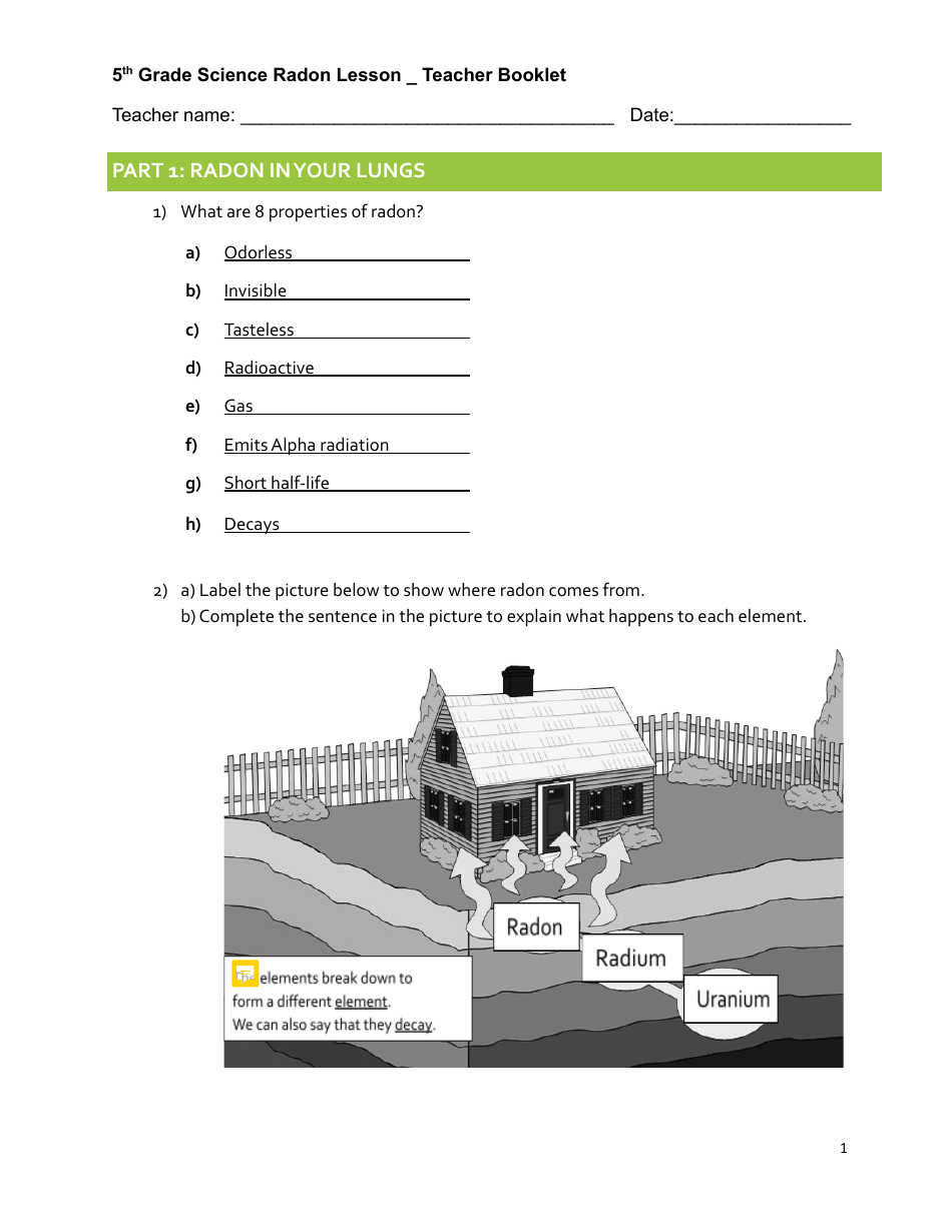5th Grade Science Radon Teacher Booklet - New Hampshire, Page 1