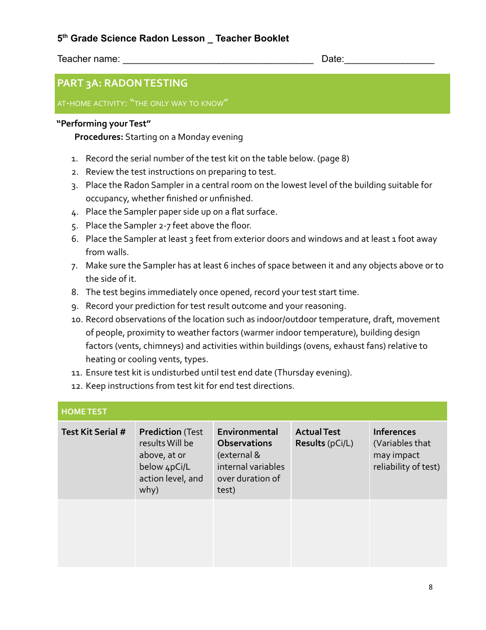 5th Grade Science Radon Teacher Booklet - New Hampshire, Page 8