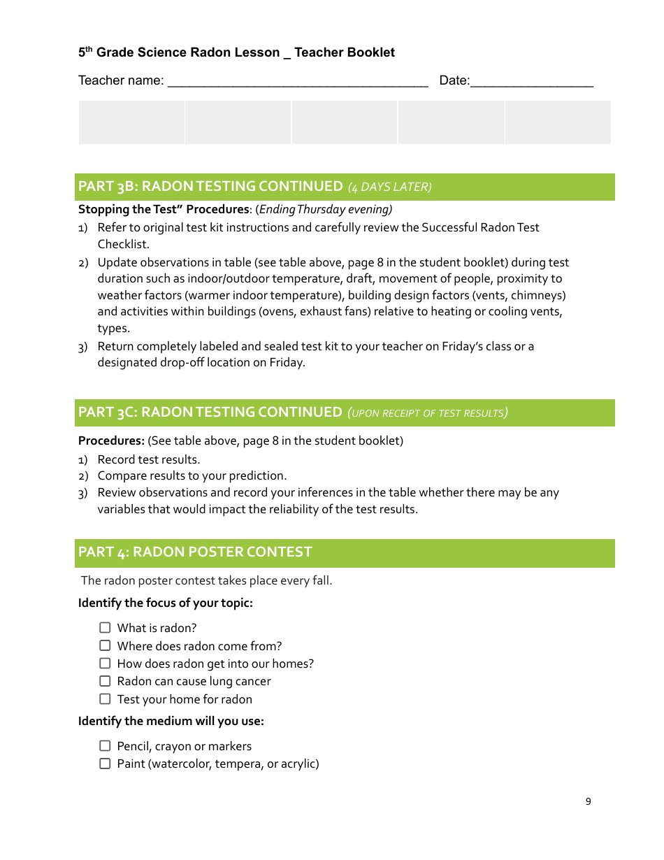 5th Grade Science Radon Teacher Booklet - New Hampshire, Page 9