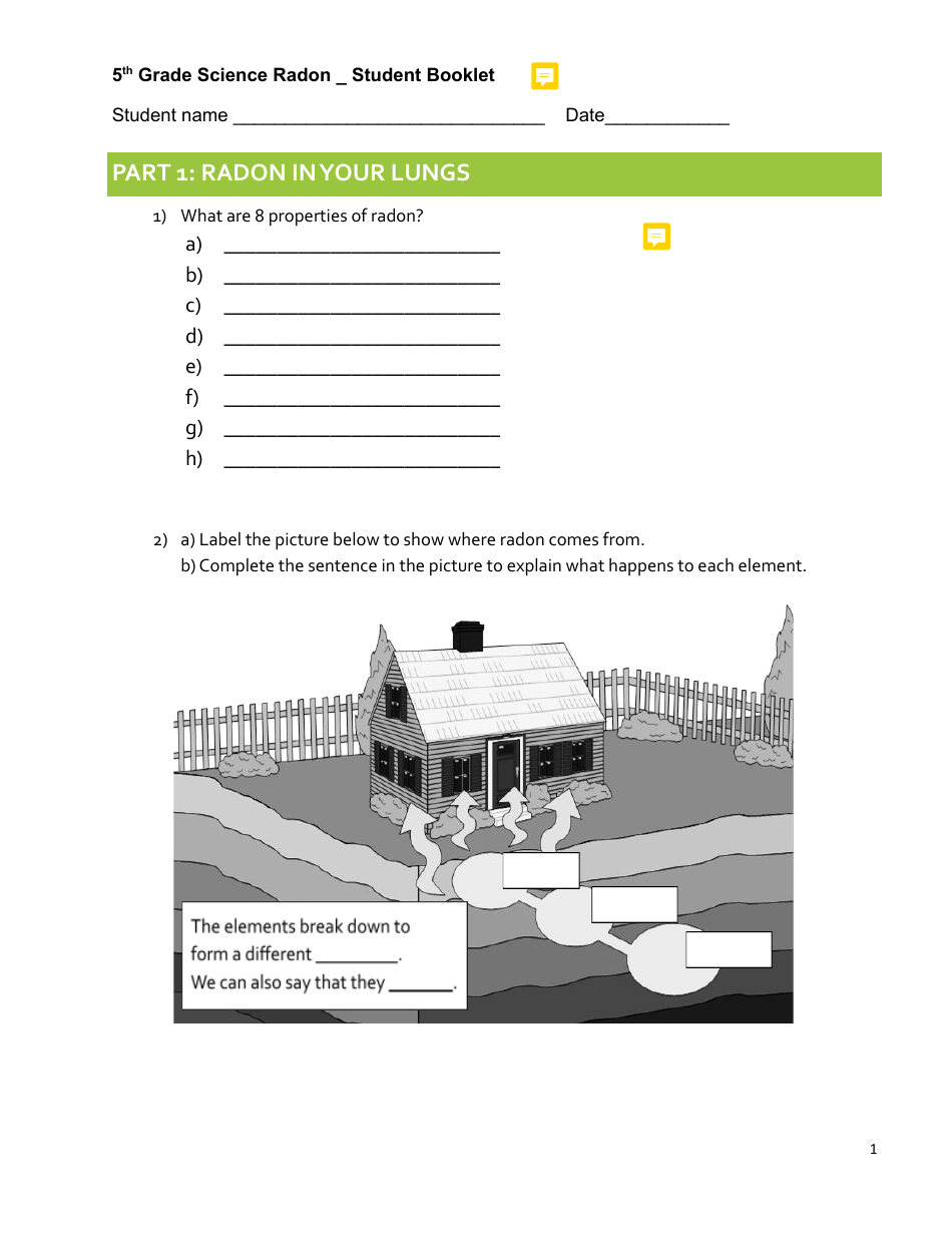 5th Grade Science Radon Student Booklet - New Hampshire, Page 1