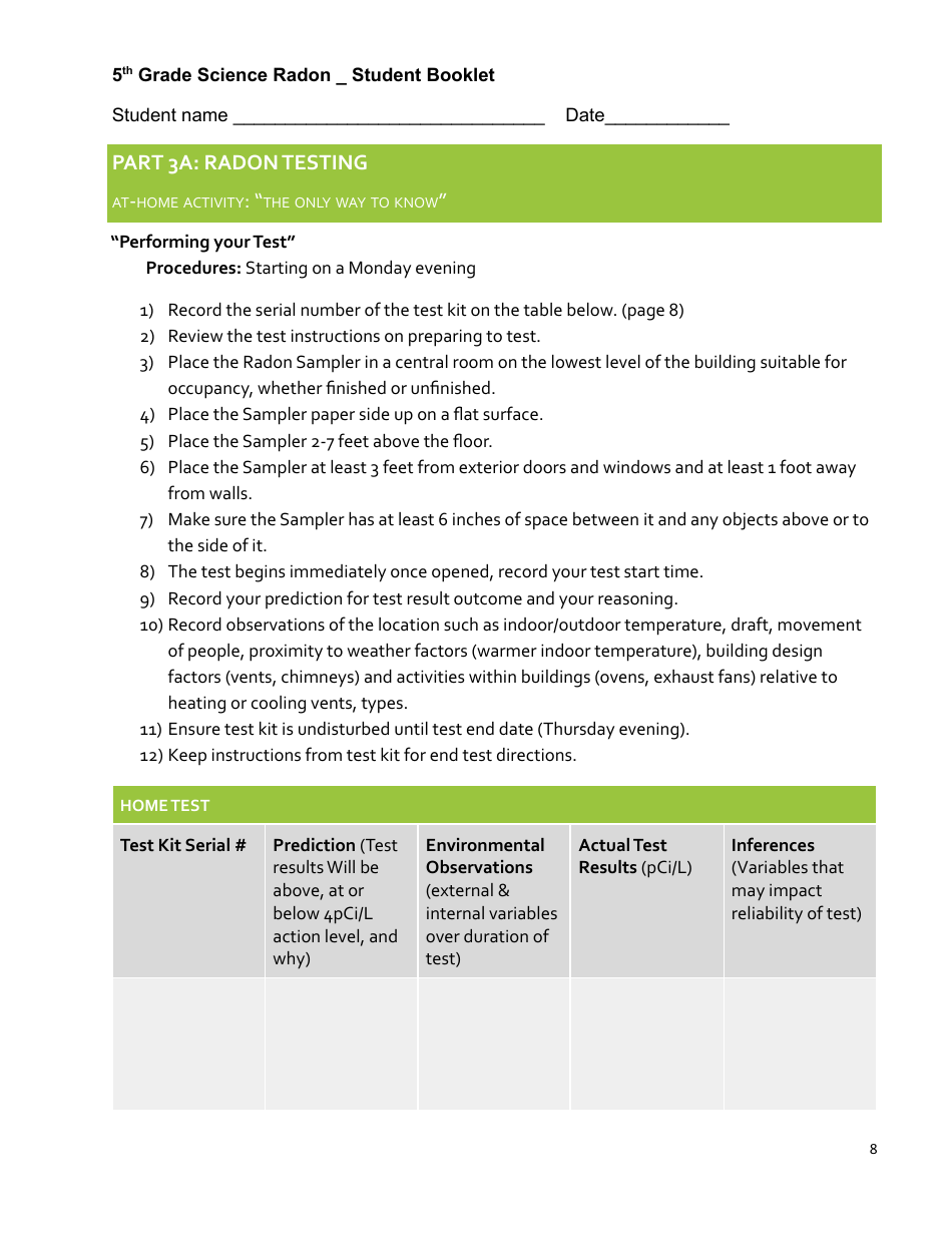 5th Grade Science Radon Student Booklet - New Hampshire, Page 8