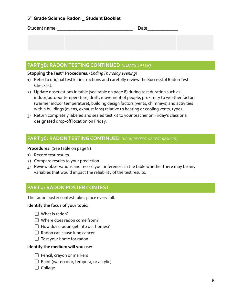 5th Grade Science Radon Student Booklet - New Hampshire, Page 9