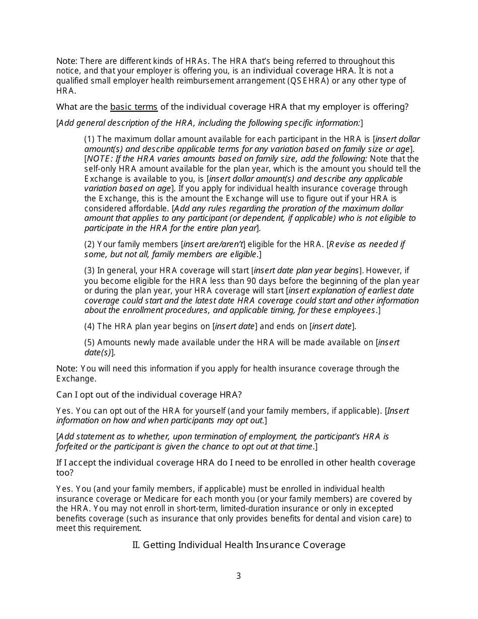 Individual Coverage HRA Model Notice, Page 3