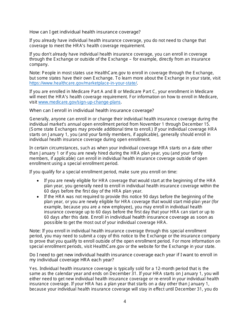 Individual Coverage HRA Model Notice, Page 4