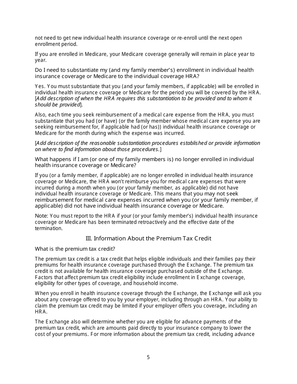 Individual Coverage HRA Model Notice, Page 5