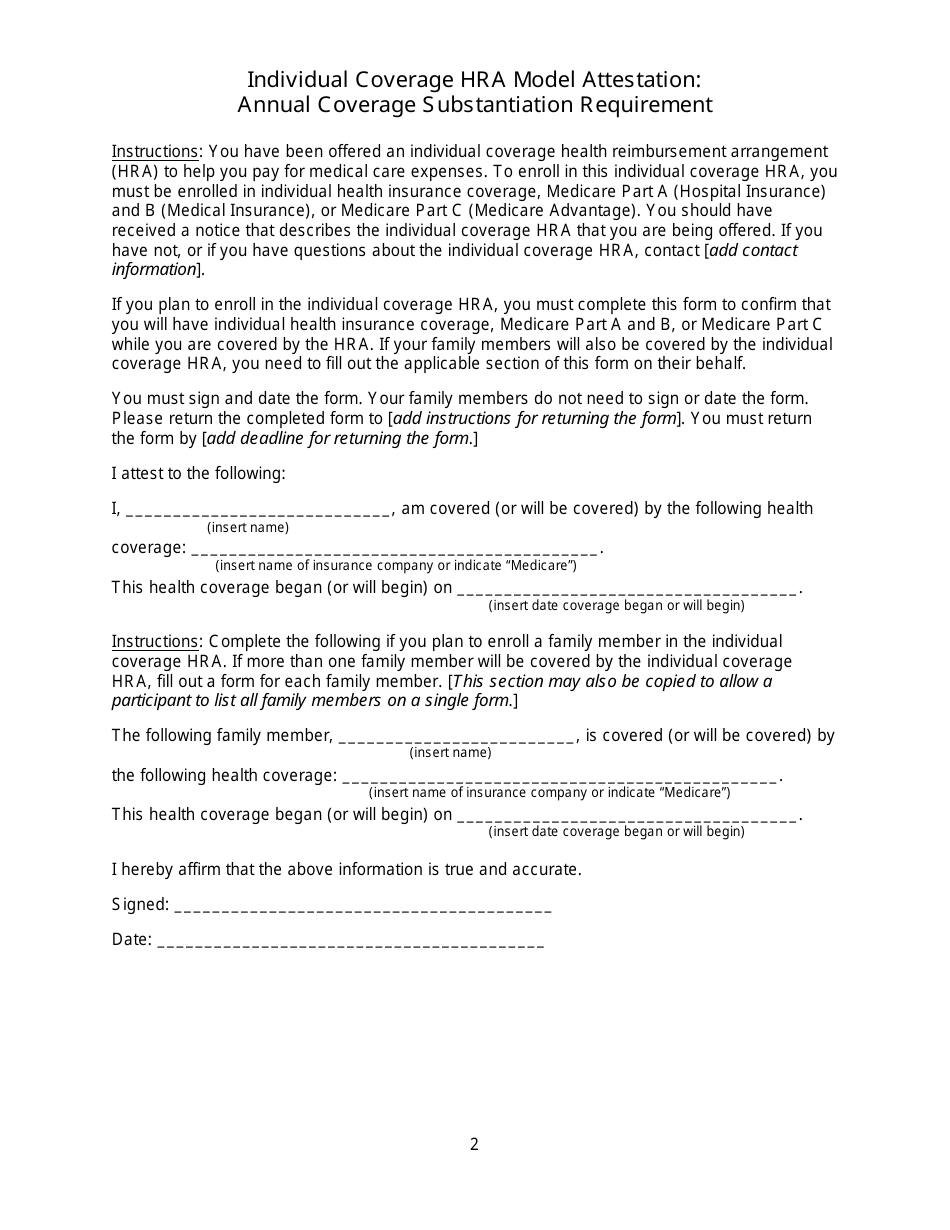 Individual Coverage HRA Model Attestations, Page 2