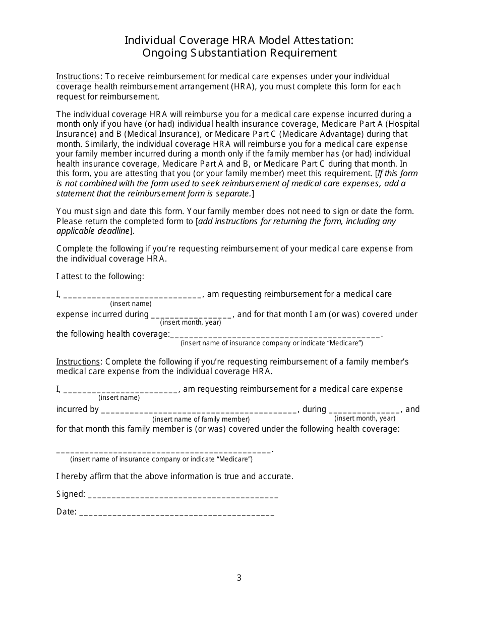 Individual Coverage HRA Model Attestations - Fill Out, Sign Online and ...