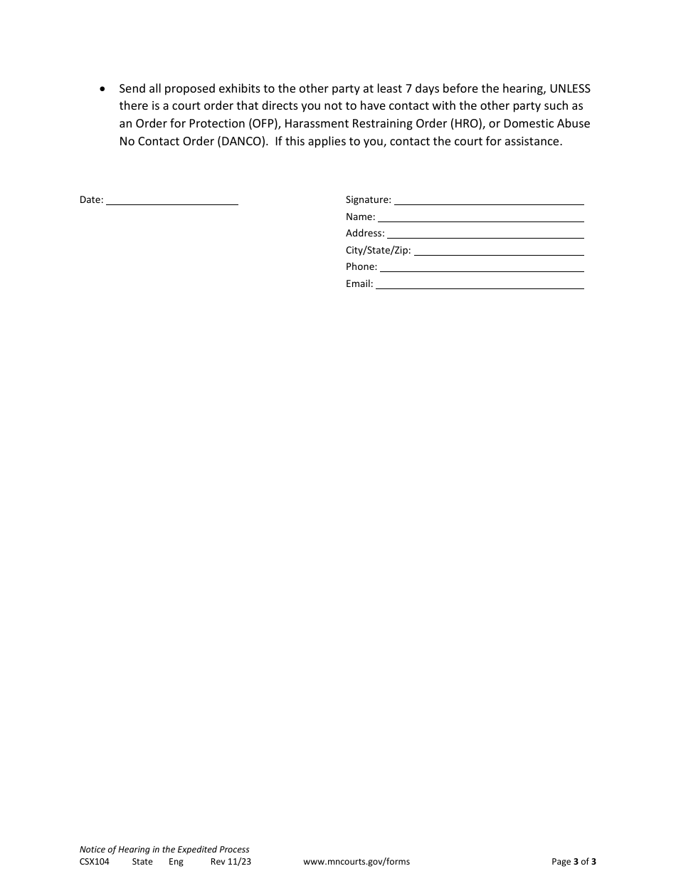 Form CSX104 Notice of Hearing in the Expedited Process - Minnesota, Page 3