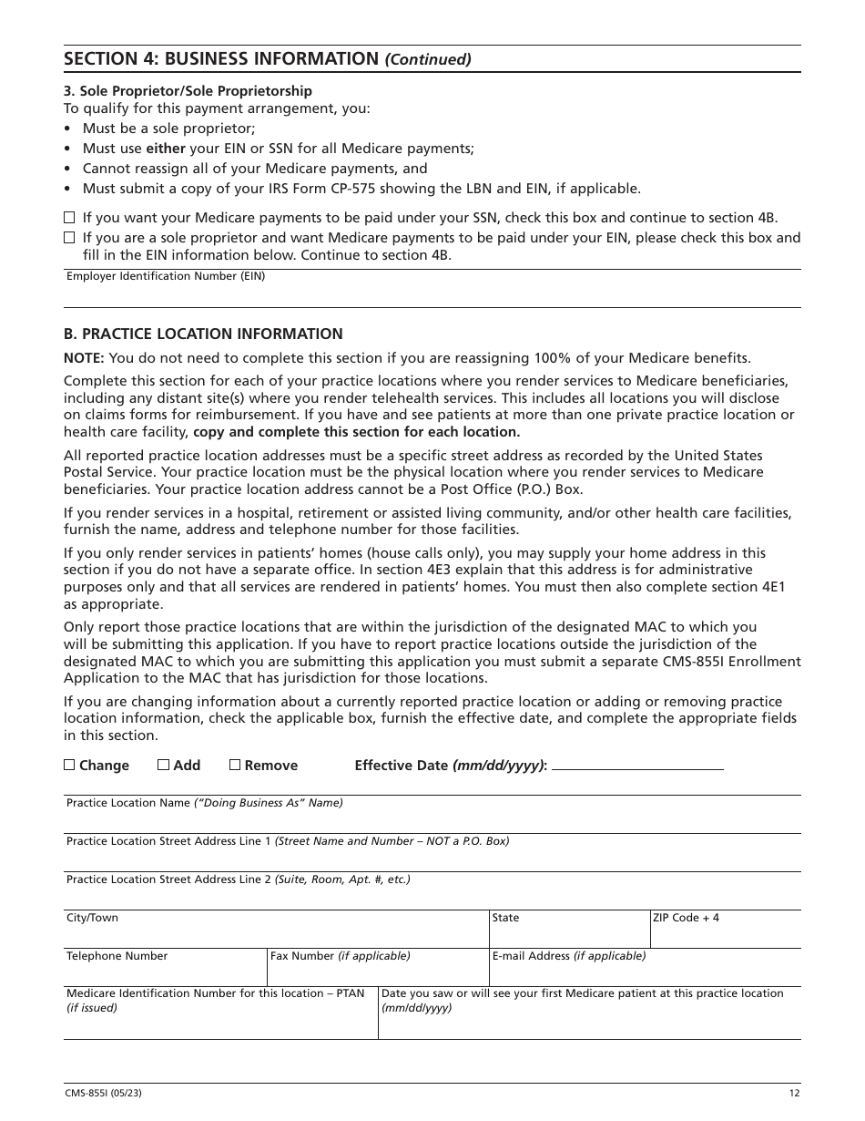 Form CMS-855I Download Fillable PDF Or Fill Online Medicare Enrollment ...