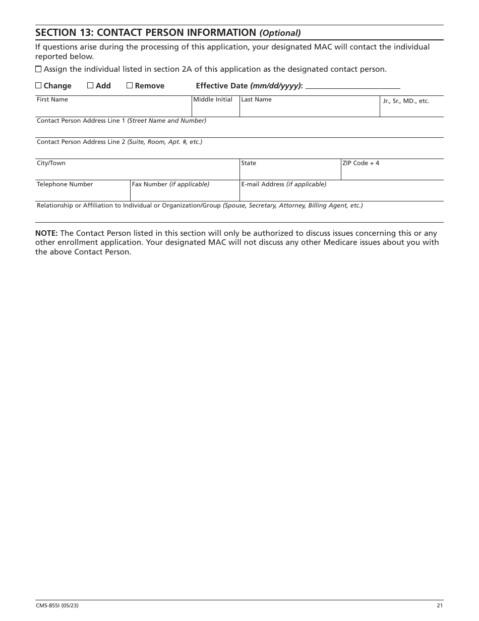 Form CMS855I Download Fillable PDF or Fill Online Medicare Enrollment