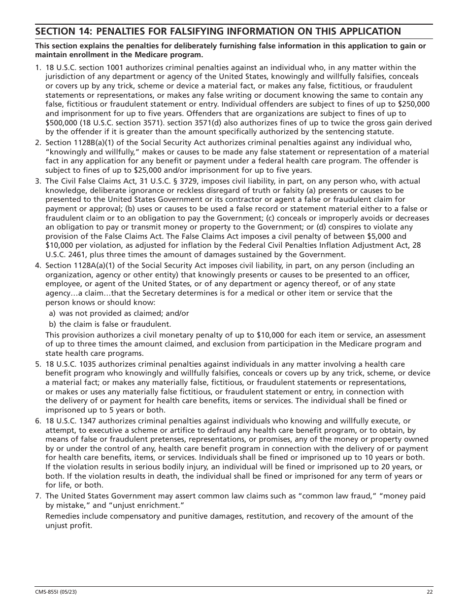Form CMS-855I Medicare Enrollment Application - Physicians and Non-physician Practitioners, Page 23