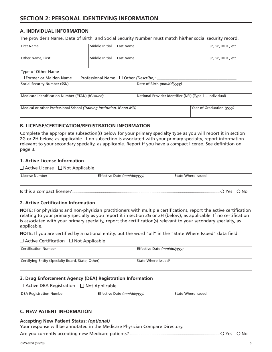 Form CMS-855I Download Fillable PDF Or Fill Online Medicare Enrollment ...