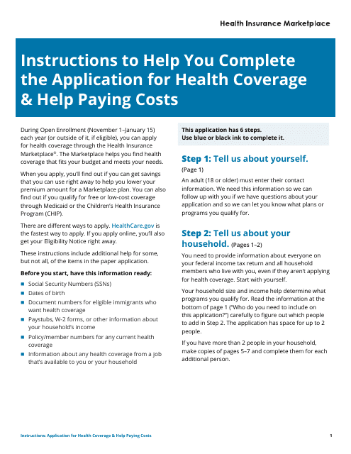 Instructions for Application for Health Coverage & Help Paying Costs - Family