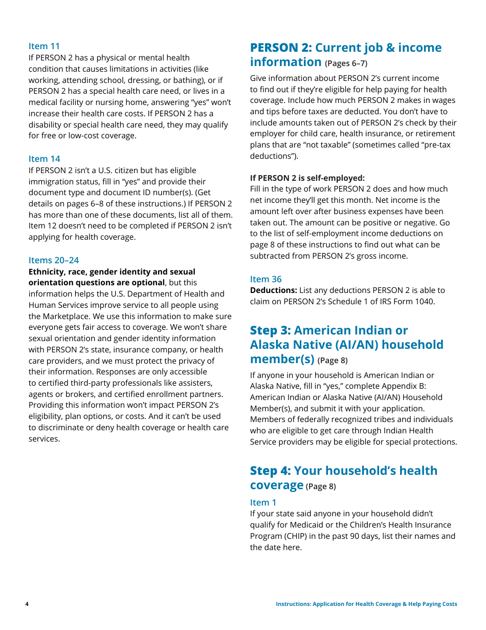 Instructions for Application for Health Coverage  Help Paying Costs - Family, Page 4
